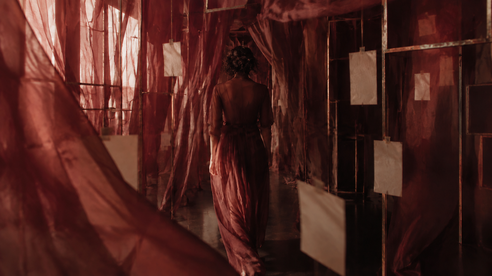 A space with red drapery